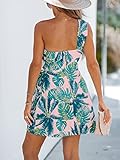 CUPSHE Women's One Shoulder Tropical Leaf Print Short Dress Self Tie Belt Sleeveless Mini Dress