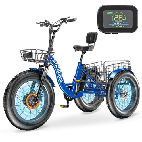 MOONCOOL Electric Tricycle for Adults, 20" x 4" Fat Tire Electric Trike, 48V 500W Motorized Electric Bicycle Bikes, 3 Wheels 7 Speed Ebike with Removable Battery, Aluminum Frame & Large Basket