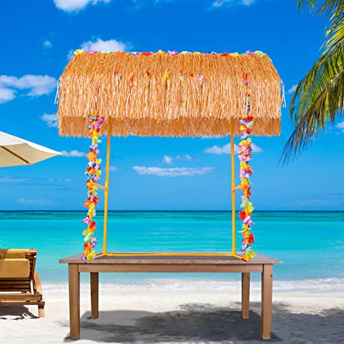 Auihiay Tiki Bar Hut, Tiki Bar Kit Includes Reusable Tiki Bar, Luau Party Flower Garland and Table Skirt for Summer Party, Luau Party Decorations