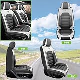 SOUIPA Seat Covers for Porsche Cayenne 2005-2024,2PCS Leather Car Seat Covers,Waterproof Seat Protectors Auto Seat Covers,Breathable Nonslip Interior Cover Seats for Cars(White and Gray)