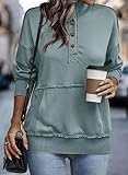 SHEWIN Womens Sweatshirt Casual Long Sleeve Lightweight Sweatshirts Loose Button V Neck Pullover Tops Fall Clothes for Women 2024,US 4-6(S),Mint Green