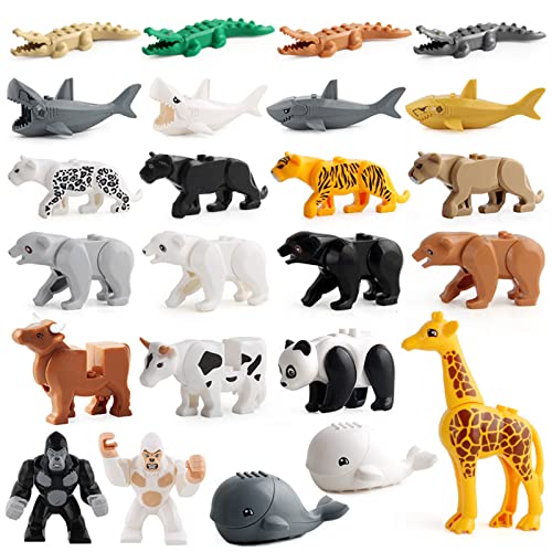 24 PCS Animals Building Blocks Toy, Animal Figures Minifigures Building Set for Kids, Jungle Zoo City Animal Bricks Toy with Orangutan Panda Giraffe etc, Accessories Bricks Compatible with Major Brand