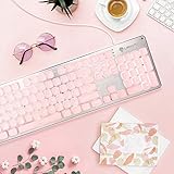 LANGTU Computer Keyboard, Backlit LED Pink Keyboard for Office, All-Metal Panel USB Wired Membrane Keyboard, 25 Keys Anti-ghosting Laptop Keyboard 104 Keys