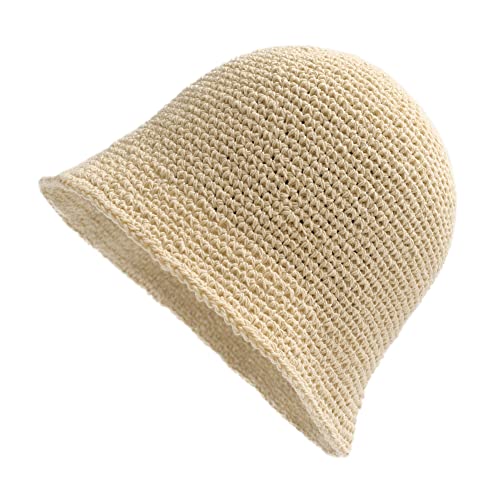 ZLYC Women Winter Crochet Bucket Hat Handmade Cotton Knit Cloche Bowler Hats (Solid Beige)