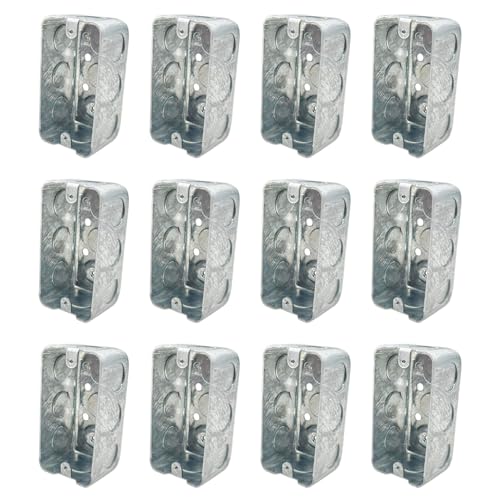 Qlvily 12 Packs 4x2 Inch Metal Electrical Box, Single Gang Electrical Box, Ten 1/2 Inch Knockouts, Raised Ground, 13 Cu. in. Capacity, 1-7/8" Deep, Junction Box Metal, Galvanized
