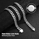 waitrose Cuban Link Chain for Men 7mm Silver Chain for Men Miami Cuban Mens Silver Chain,316L Stainless Steel and 925 Sterling Silver Chain for Men Necklace 22 Inches Silver Chain