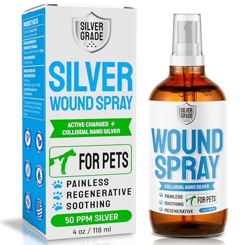 SILVER GRADE Wound Spray for Pets ● Colloidal Silver Wound and Skin Care for Dogs & Cats ● Helps with Rashes, Hot Spots, Itch, Scratching, Skin Irritation, Bites & Burns ● Safe if Licked (4 oz)