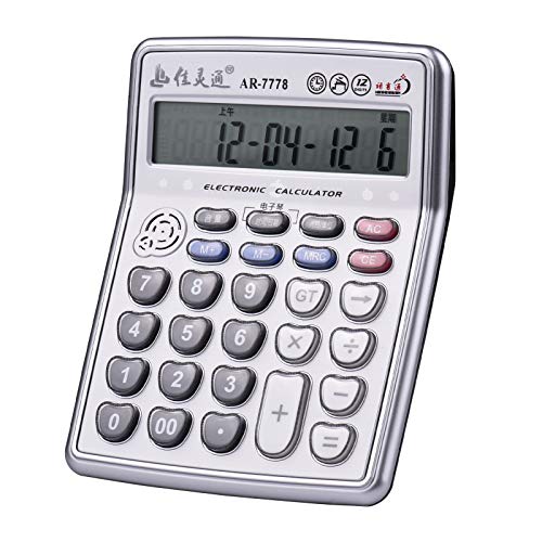 Musical Desk Calculator 12-Digits LCD Display Electronic Calculator Counter Big Buttons with Music Piano Play Time Date Show Alarm Clock Function for Office Business Classroom Home Supplies