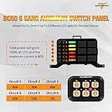 Auxbeam 6 Gang Switch Panel BC60, Universal Circuit Control Relay System Box with Automatic Dimmable On-Off LED Switch Pod Touch Switch Box for Car Pickup Truck UTV ATV Boat, 2 Years Warranty, Blue