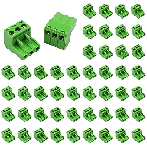 kuosbiu 50PCS 3 Pin 5.08mm Pitch PCB Mount Screw Terminal Block Connector, Pluggable Quick Male Plug Connector-Phoenix Type Connector 3-Pole