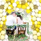 Yellow White Balloon Garland Arch Kit, 122PCS Macaron Yellow White and Gold Confetti Balloons for Girl Birthday Wedding Sunflower Baby Shower Honey Bee You Are My Sunshine Sunflower Daisy Decorations