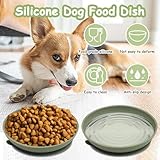 Apatal Silicone Dog Bowl Set of 2-7.7in No Spill Puppy Food and Water Dish Less Mess Cat Plates with Suction Cup Non-Tippable Feeding Bowls for Small & Medium-Sized Pets (Round Green)