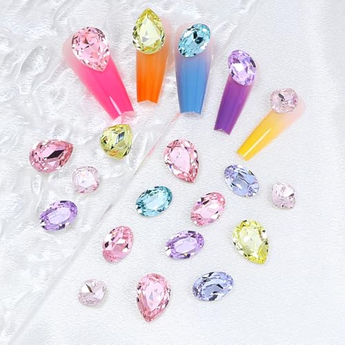 JINJIAO Large Nail Rhinestone,Pointback Mix Shape Nail Charms Mixed Color 3D Nail Art Rhinestone for Nail Art DIY Crafts