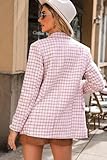 Happy Sailed Womens Plaid Blazers Fashion Work Suits Long Sleeve Double Breasted Open Front Tweed Blazer Jackets Professional Teacher Outfits for Work Pink L