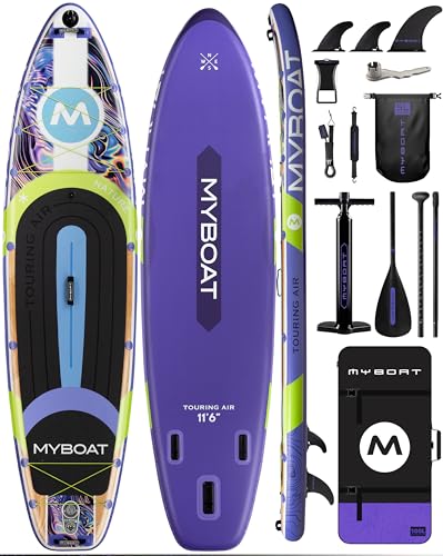 Myboat 11'6"x35" Inflatable Stand Up Paddle Board,450lb Capacity, Premium Stable for 2 Person,Beginners,Family,with SUP Accessories,Dual Pump, 3 Removal Fin,Portable Bag,Dry Bag,Safety Leash