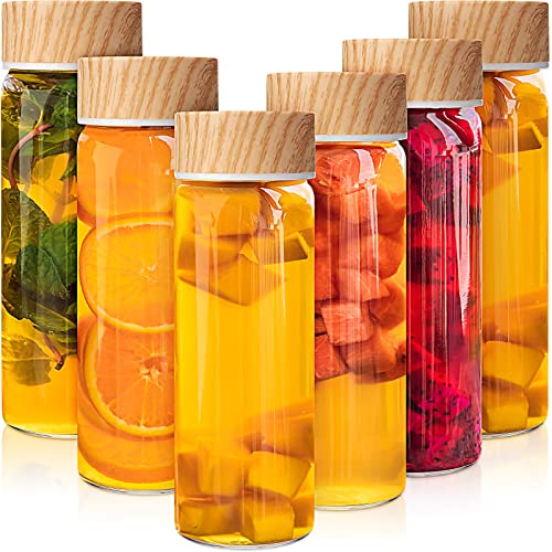 Zubebe 6 Pack Glass Bottle with Lids 16 oz Wide Mouth Juice Milk Drinking Glass Bottles Reusable Airtight Juicing Cups Leak Proof Water Jar for Juicing Tea Milk Beverage Storage