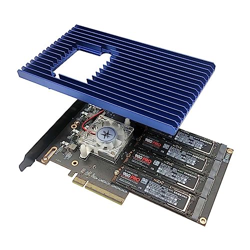 KONYEAD Quad PCIe NVMe M.2 SSD Adapter Card-PCI with Aluminum Housing Express 3.0 x8 Card Support 4X M.2 NGFF PCIe NVMe SSD for Mac & PC (ASM2824 Switch)-Support Non-Bifurcation Motherboard(3003K)
