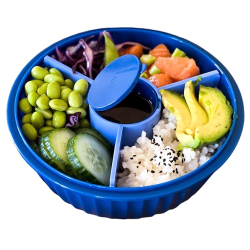 Yumbox Salad Bowl, Leakproof Poke Style Bowl with lid, Removable 3-Section Divider, 4.2 Cups Volume, Easy-Open Triple Latches; Extra Dip Cup, Microwavable bowl, bento lunch (Hawaii Blue)