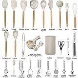 Kitchen Utensils Set- 35 PCs Cooking Utensils with Grater,Tongs, Spoon Spatula &Turner Made of Heat Resistant Food Grade Silicone and Wooden Handles Kitchen Gadgets Tools Set for Nonstick Cookware