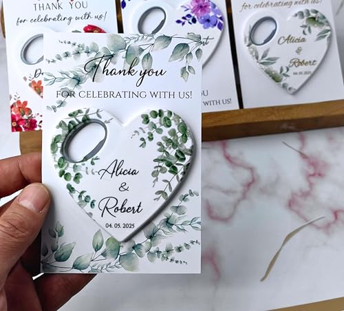 Wedding Bottle Opener Favors for Guests in Bulk, Hearts Shape Bottle Opener, Personalized Party Favors in Bulk, Wedding Favor Guests. 20 to 300 pcs. Custom Fridge Bottle Opener