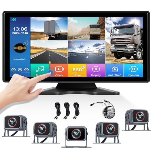 1080P Backup Camera System Kit,10.36 Inch Reversing Monitor with Record Function Night Vision DVR Monitor 5 Camera 5 Split Screen+Waterproof Reverse/Side View Camera for RV/Semi Box Truck