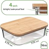 Glass Food Storage Containers with Bamboo Lids (4 Pack, 36 Ounce) Eco Friendly Meal Prep Containers Airtight – Plastic Free, BPA Free