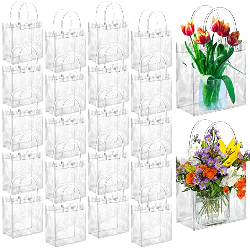 Saintrygo 80 Pieces Gift Bags Small PVC Bags Reusable Transparent with Handles Mini Cute Plastic Gift Wrap Tote Shopping for Wedding Birthday Baby Shower Party(Clear)