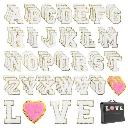108 Pcs Letter Patches Iron on Letters,White Iron on Preppy Letter Patches Stickers for Clothing Backpacks Embroidered Applique Initial Patch