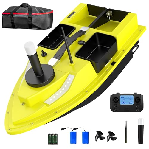 MILBOPAX RC Bait Boat, 500m/546 Yards Remote Control Fishing Boat, 4.4LBS Loading GPS Positioning Bait Boat with LED Night Light(2 * 5200 mAh Battery)