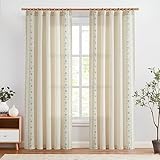 jinchan Boho Curtains for Bedroom Sage Green Vintage Floral Farmhouse Curtains 84 Inches Long Linen Blend Curtains for Living Room Embroidered Drapes Light Filtering Rod Pocket Sage on Beige 2 Panels