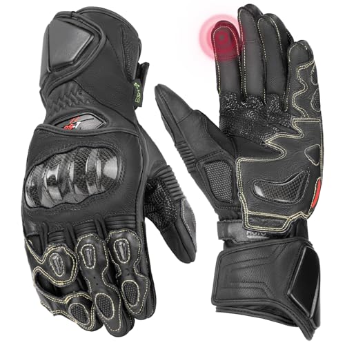 KEMIMOTO Leather Motorcycle Gloves for Men and Women, Riding Racing Gloves with ESA Cushioning Kevlar Carbon Fiber Knuckle Protection for Dirt Bike Motorbike Outdoor Sports