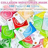 VESPRO 100 Pack Collagen Essence Sheet Facial Masks, Bulk Face Masks Skincare, Hydrating Face Masks for All Skin Types, Moisturizing and Soothing, Natural Skin Care Spa Face Mask