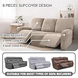 ULTICOR Velvet 8-Pieces Recliner Sofa Covers Stretch Reclining Couch Covers for 3 Cushion Reclining Sofa Slipcovers Furniture Covers Thick Soft Washable (3 Seater Recliner Cover, Taupe)