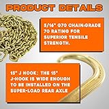 BLACKHORSE-RACING Grade 70 5/16 Inch x 10 Feets Transport Tow Chain J Hook Long Shank w/R T J Grab Hook Yellow Zinc - 3,700 lbs. Safe Working Load