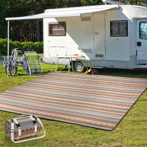 G GOOD GAIN Picnic Blankets Outdoor - Waterproof Outdoor Rug with Shoulder Carry Strap | Machine Washable Picnic Mat with Sandproof Backing for RV, Balcony, Camping, Hiking, Concerts (Orange, 9' x 6')