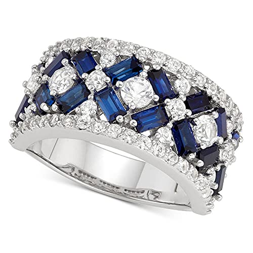 Luxury Ladies Topaz Sapphire Ring 925 Sterling Silver Wedding Ring Band Baguette and Round CZ Eternity Band Cz Fine Jewelry Party Ring for Women Gifts for Her HM072 (7)