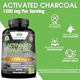 Activated Charcoal Capsules - 1,200 mg Highly Absorbent Helps Alleviate Gas & Bloating Promotes Natural detoxification Derived from Coconut Shells - per Serving - 100 Vegan Capsules