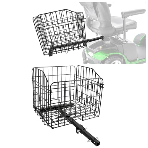 KUAFU Folding Rear Basket Compatible with Most Pride Mobility Scooters Waterproof Made of Steel and Works with 1" Receiver Storage Cargo Basket