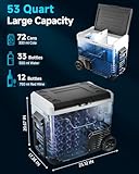 Feelfunn Car Fridge Portable 12 Volt Refrigerator - 53 Quart(50L) Electric Cooler with 12/24V DC&110-240V AC for Truck Van RV Camper SUV, 12v Cooler with Wheels for Camping Boat Travel, -4~68°F