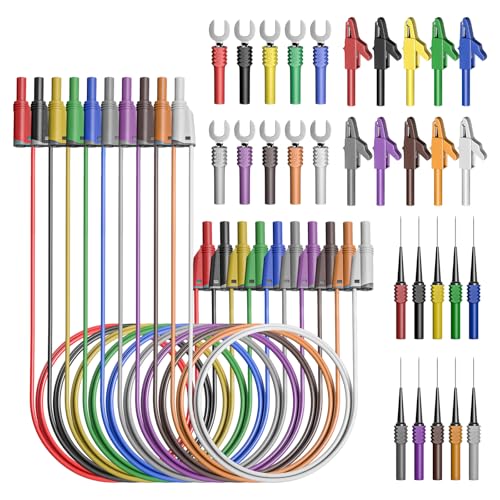 Goupchn Banana Plug Silicone Test Leads Kit 4mm Fully Insulated Safety Shrouded Stackable Banana Plug with Alligator Crocodile Clips Test Fork Back Probe Pins 40PCS for Electrical Testing