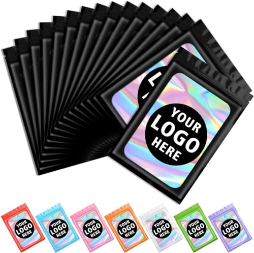 jfs 100ps Personalized Custom Thicken Ziplock Bags Holographic Laser Color Plastic Pouch for DIY Jewelry Retail Storage Pouch Zip Lock Bag NO Hole (Black,7x10)