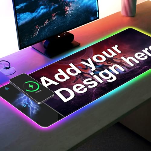 Custom RGB Mouse Pad，Personalized LED Gaming Mouse Pad, Wireless Charging, RGB Lighting, Waterproof, 15W Fast Wireless Charging,800x300mm,for Gaming Enthusiasts as a Unique Custom Gift. (01)