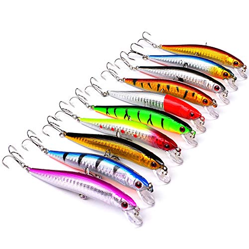 OriGlam 10pcs Fishing Lures Hard Minnow Baits, Life-Like Swimbait Fishing Lures, Minnow Hard Lure Bass Trout Baits Kit, Topwater Hard Baits Crankbait Swimbait for Saltwater Freshwater