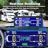 PASLDA Tire Pressure Monitoring System(0~198PSI), Solar TPMS for RV Trailer Camper Motor Home Fifth Wheel with 4 Sensors,130ft Long Sensing Distance