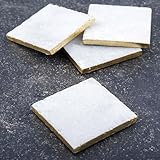 Thirstystone Square White Marble/Gold Edged Coasters, All Natural Stone With Non-Slip Foam Backing, Drink Absorbent & Protects Table, Set of 4