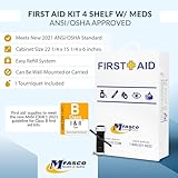 MFASCO Workplace Metal First Aid Kit - 4 Shelf Wall Mount Cabinet with Medications - Large Metal First Aid Box for Office with Supplies - Commercial Grade for Businesses - Emergency Preparedness