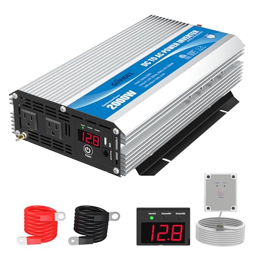 GIANDEL 2000Watt Power Inverter 12V DC to 110V 120V AC ETL Listed UL458 STD 2000W Inverter with 15 FT Wired Remote LED Display Dual Outlets for RVs Off Grid Solar Setup Truck Boat Marine