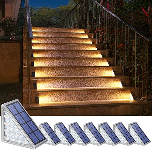 NIORSUN Outdoor Step Lights,8 Pack Warm White Solar Step Lights for Outside Waterproof IP67 Auto On Off,Solar Lights for Steps,Stair,Patio,Yard,Porch,Front Door,Sidewalk,Deck Decor
