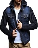 Leif Nelson LN5240 Men's Casual Denim Jacket with Knitted Sleeves; Size XL, Blue