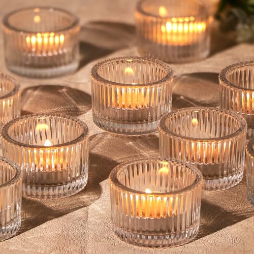 HAVITI 24 pcs Clear Tealight Candle Holders, Glass Votive Candle Holders for Table Centerpiece, Home Decor and Party Supplies
